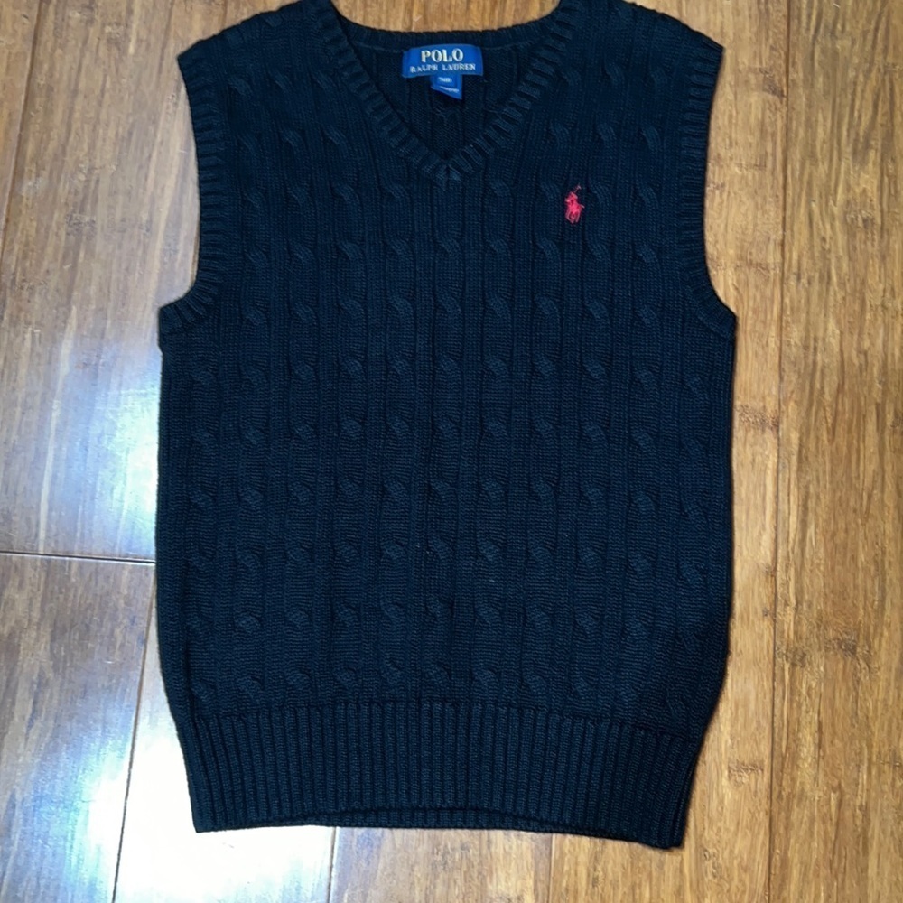 Polo Ralph Lauren Boys Cable Knit Navy Sweater Vest sizes 7 and 8 (small) NWOT